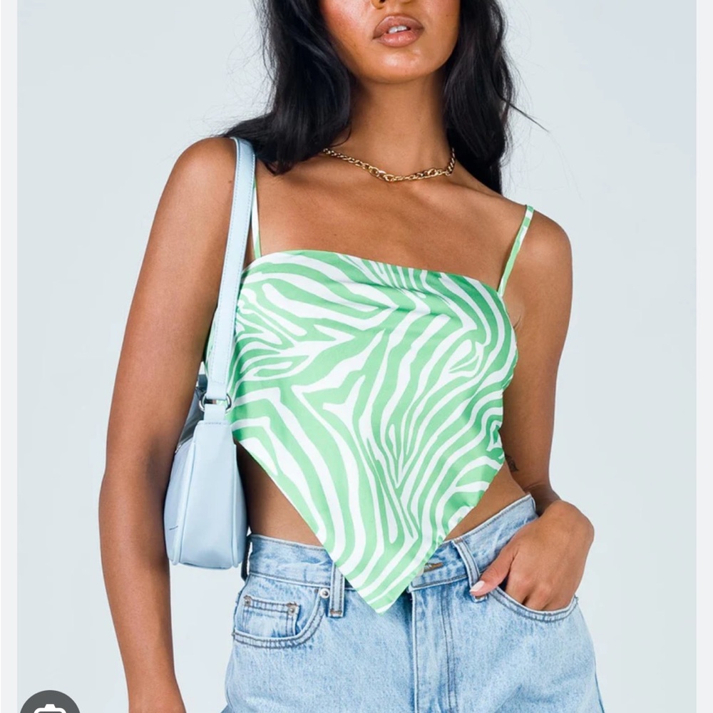 Princess Polly Green Zebra Tie-Back Crop Top (Size 4)